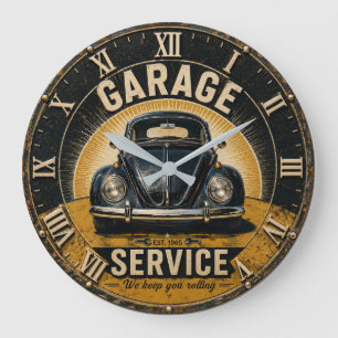 Garage Service Classic Beetle Mechanic Workshop  Large Clock