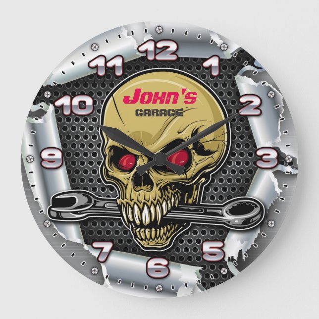 Garage Tools Man Cave Personalizable Retro-Style Large Clock (Front)
