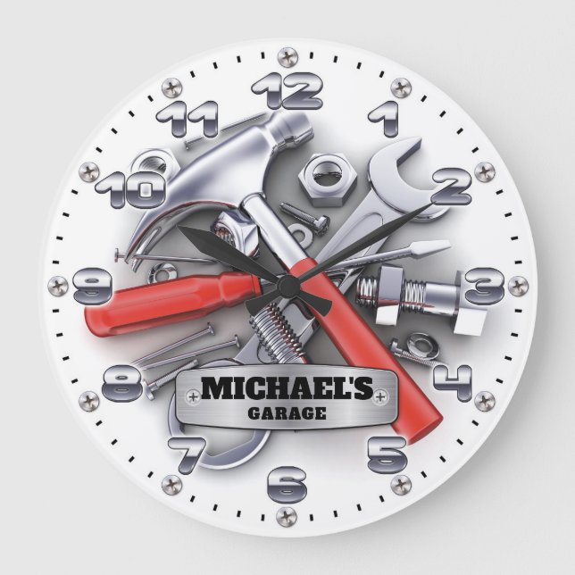 Garage Tools Man Cave Personalizable Wall Clock (Front)