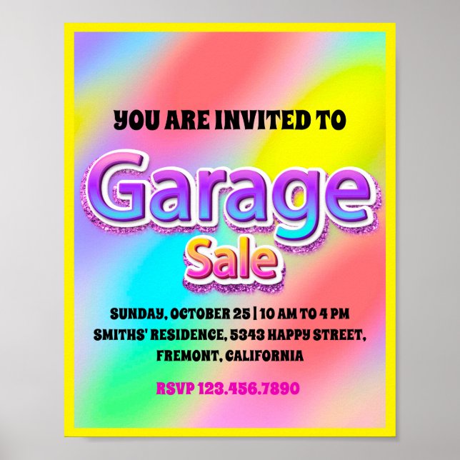 Garage Yard Sale Pink Glitter Holographic Pink Poster (Front)