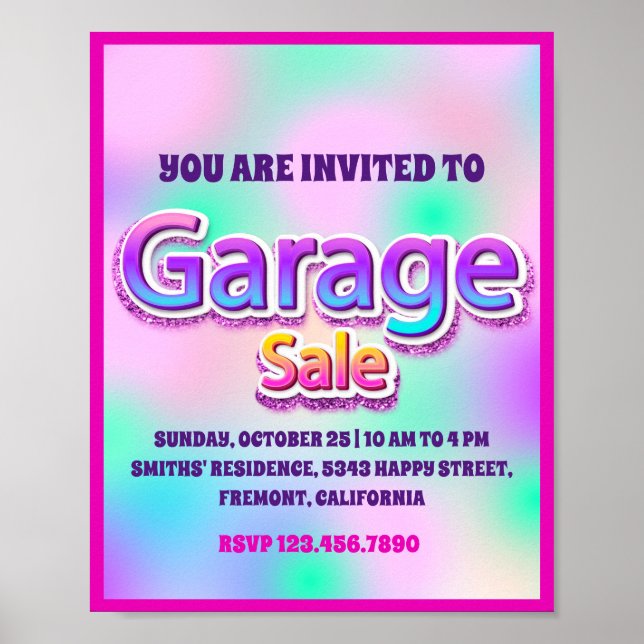 Garage Yard Sale Pink Glitter Holographic Poster (Front)