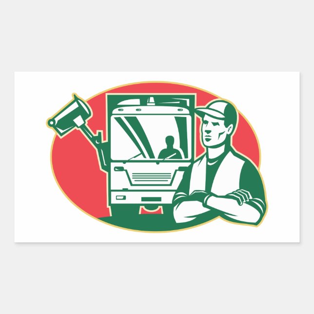 Garbage Collector and Side Loader Rubbish Truck Rectangular Sticker (Front)