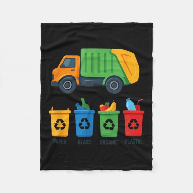 Garbage Day Recycling Truck Kids Boys Toddlers Gir Fleece Blanket (Front)