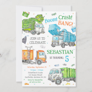 Garbage Dump Truck Birthday Invitation