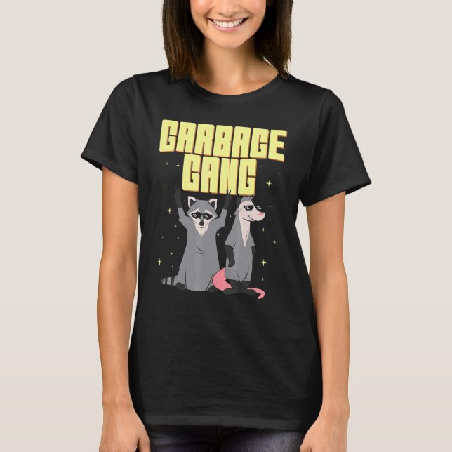 Garbage Gang Animals Racoon And Opossum Trash Pan T-Shirt (Front)