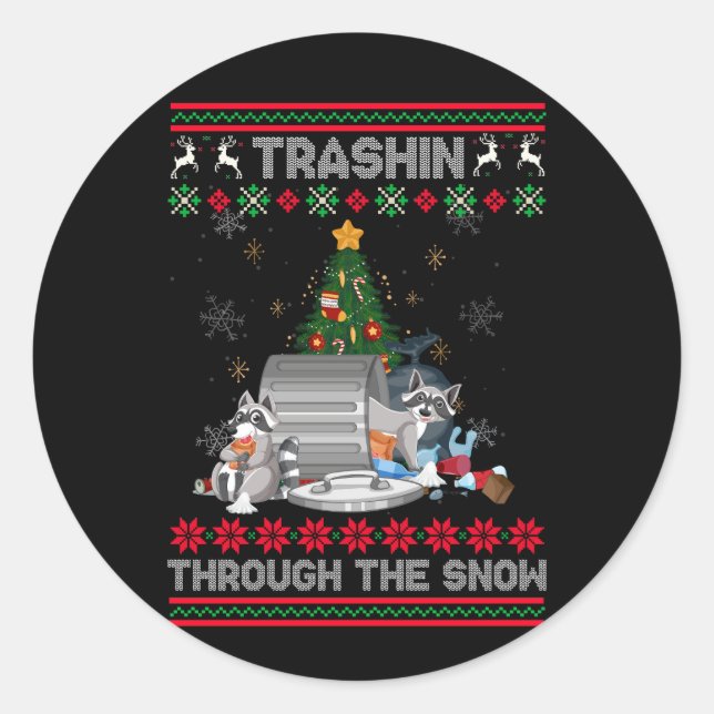 Garbage Gang Opossum Racoon Ugly Christmas Sweate Classic Round Sticker (Front)
