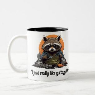Garbage liking racoon Two-Tone coffee mug
