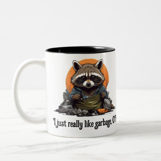 Garbage liking racoon Two-Tone coffee mug (Left)