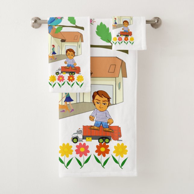 Garbage Man Floral Colours Bathroom Towel Sets (Insitu)