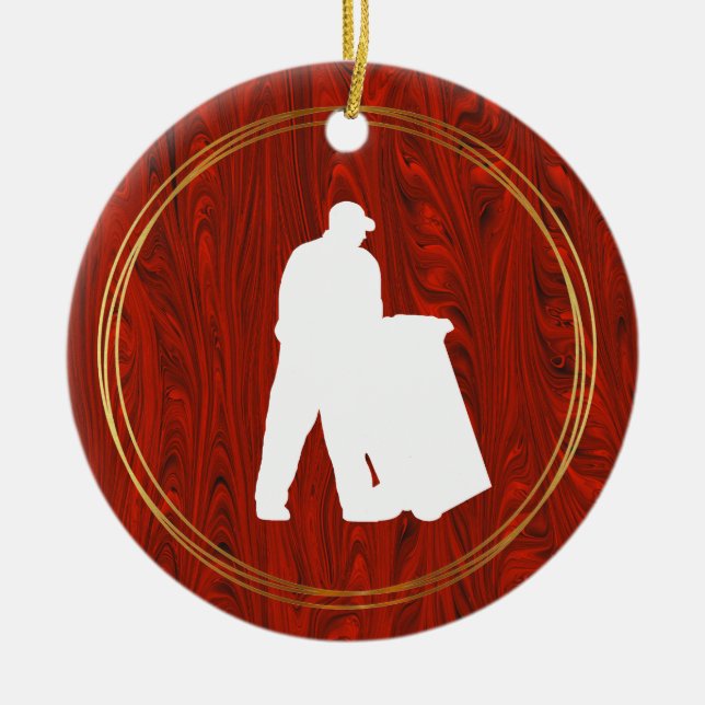 Garbage Man White Silhouette Christmas Ornament (Front)