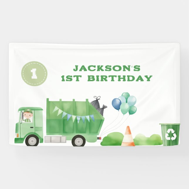 Garbage Trash Truck 1st Birthday Party Banner  (Horizontal)