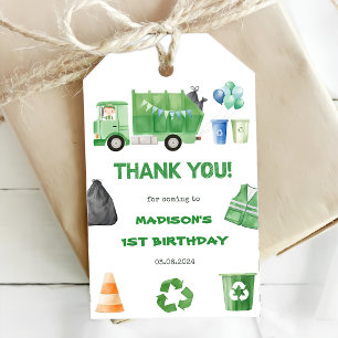 Garbage Trash Truck 1st Birthday Party Gift Tags