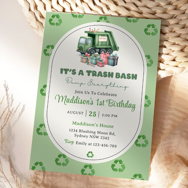 Garbage Trash Truck 1st Birthday Party  Invitation (Creator Uploaded)