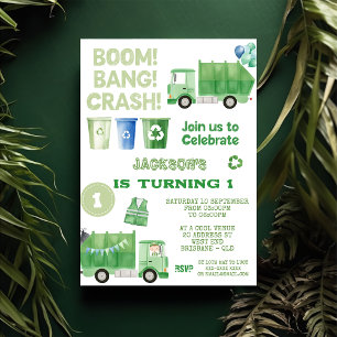 Garbage Trash Truck 1st Birthday Party  Invitation
