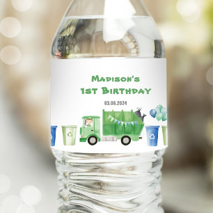 Garbage Trash Truck 1st Birthday Party  Water Bottle Label