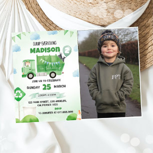 Garbage Trash Truck 2nd Birthday Party Photo Invitation