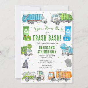 Garbage Trash Truck Birthday Invitation
