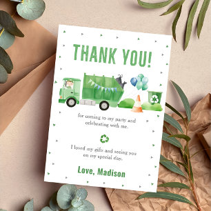 Garbage Trash Truck Birthday Party Thank You Card