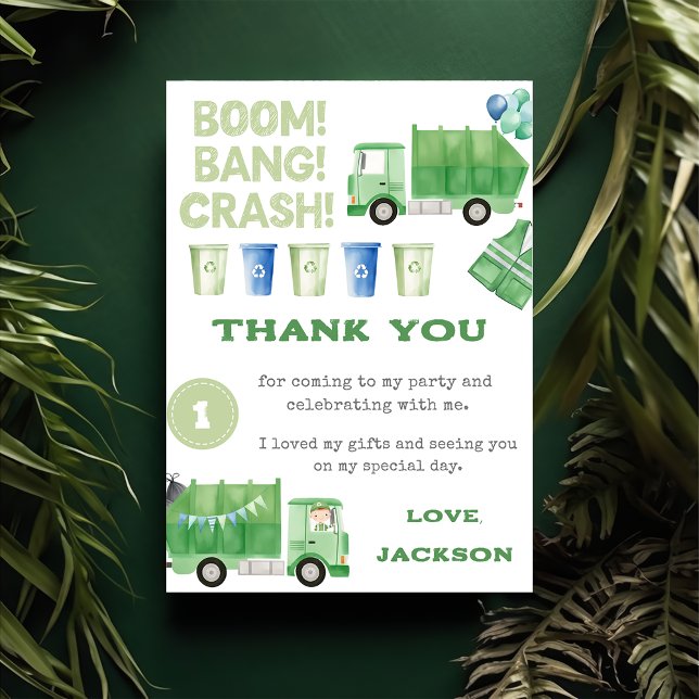 Garbage Trash Truck Birthday Party Thank You Card (Creator Uploaded)