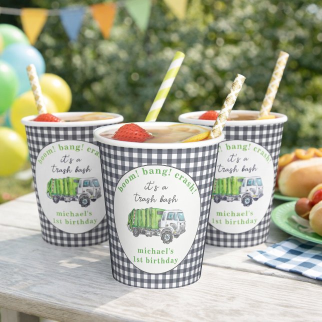 Garbage Trash Truck Birthday Personalised Paper Cups (Creator Uploaded)