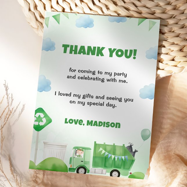 Garbage Trash Truck Birthday Thank You Card  (Creator Uploaded)