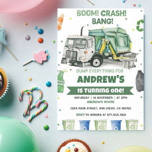 Garbage Truck 1st Birthday Party Invitation
