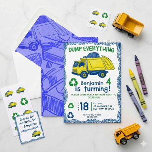 Garbage Truck 4th Birthday Invitation 
