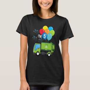 Garbage Truck 5th Birthday Vehicle Green Balloons T-Shirt