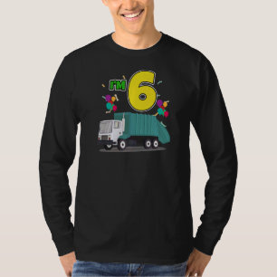 Garbage Truck Birthday Dinosaur Dustcar I Am Six 6 T-Shirt