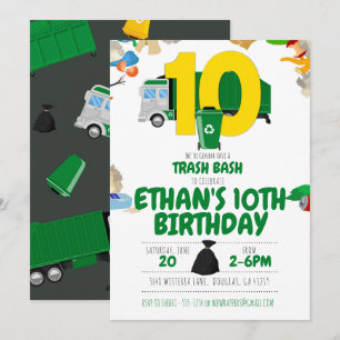 Garbage Truck Birthday Garbage Truck 10th Birthday Invitation