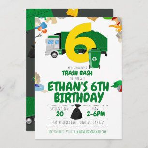 Garbage Truck Birthday, Garbage Truck 6th Birthday Invitation