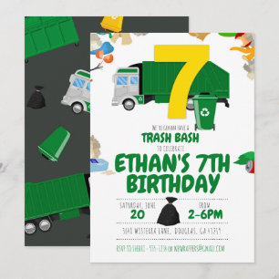 Garbage Truck Birthday, Garbage Truck 7th Birthday Invitation