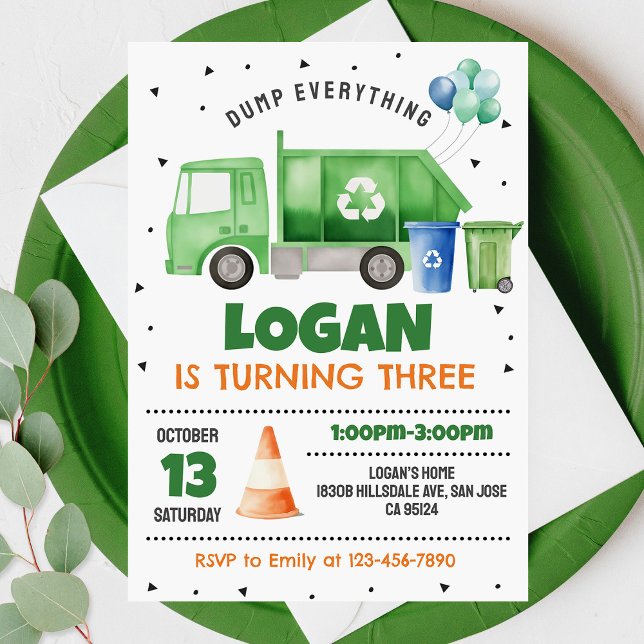 Garbage Truck Birthday Invitation (Creator Uploaded)