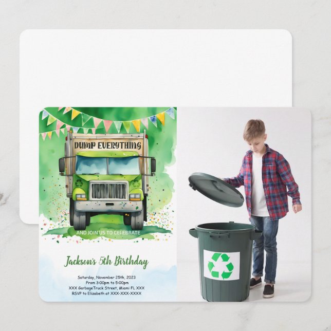 Garbage Truck Birthday  Invitation (Front/Back)