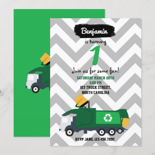 Garbage Truck Birthday Invitation for Boy or Girl