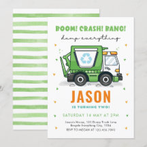 Garbage Truck Birthday Invitation Trash Party