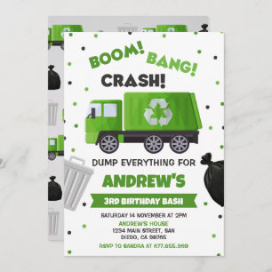Garbage Truck Birthday Invitation Trash Party