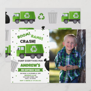 Garbage Truck Birthday Photo Birthay Party Invitation