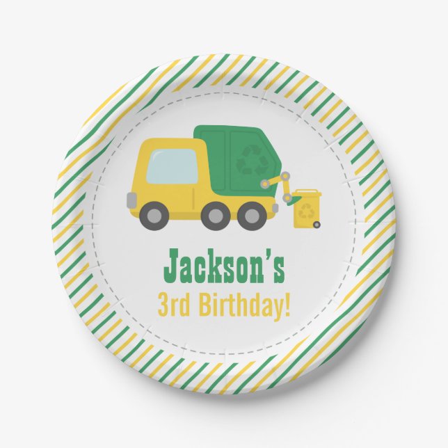 Garbage Truck Boys Birthday Party Supplies Paper Plate (Front)