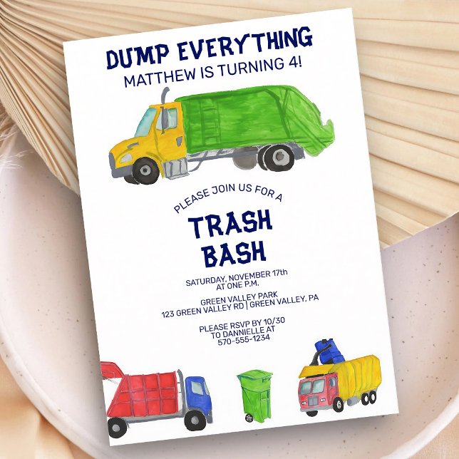 Garbage Truck Boys Birthday Trash Bash Invitation (Creator Uploaded)