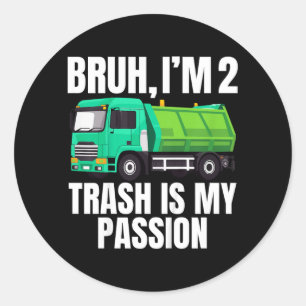 Garbage Truck Bruh Im 2 Year Old 2nd Birthday Boy Classic Round Sticker