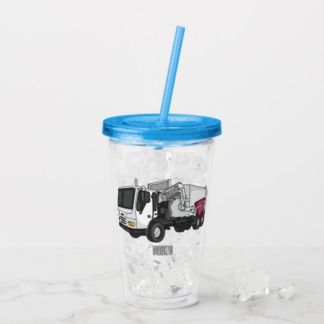 Garbage truck cartoon illustration acrylic tumbler (Back Ice)