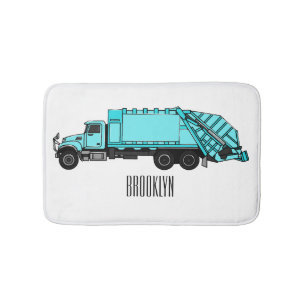 Garbage truck cartoon illustration bath mat