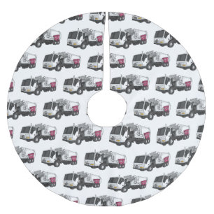 Garbage truck cartoon illustration brushed polyester tree skirt