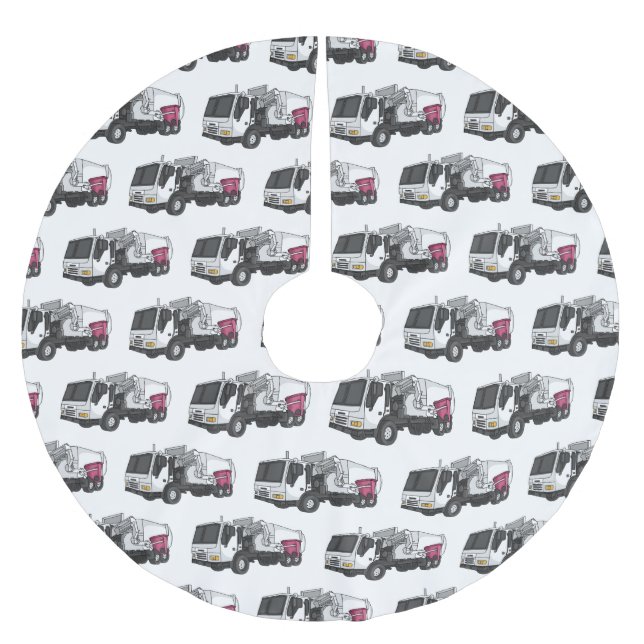 Garbage truck cartoon illustration brushed polyester tree skirt (Front)