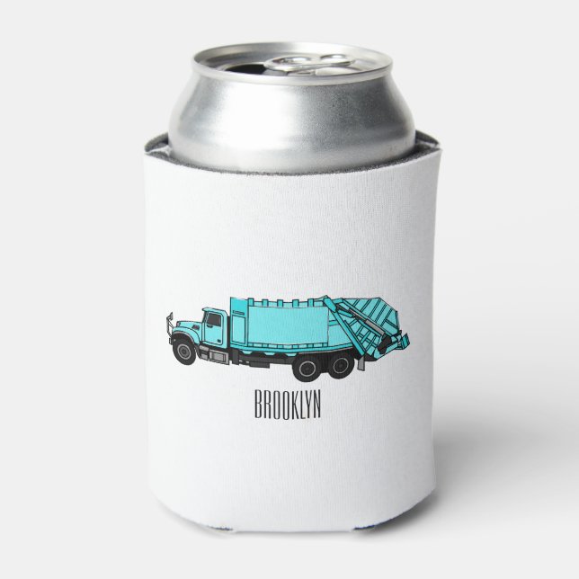 Garbage truck cartoon illustration can cooler (Can Front)
