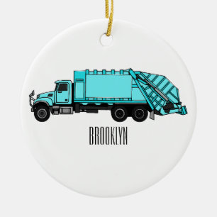 Garbage truck cartoon illustration ceramic tree decoration