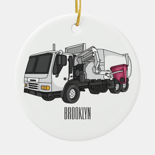 Garbage truck cartoon illustration ceramic tree decoration (Front)