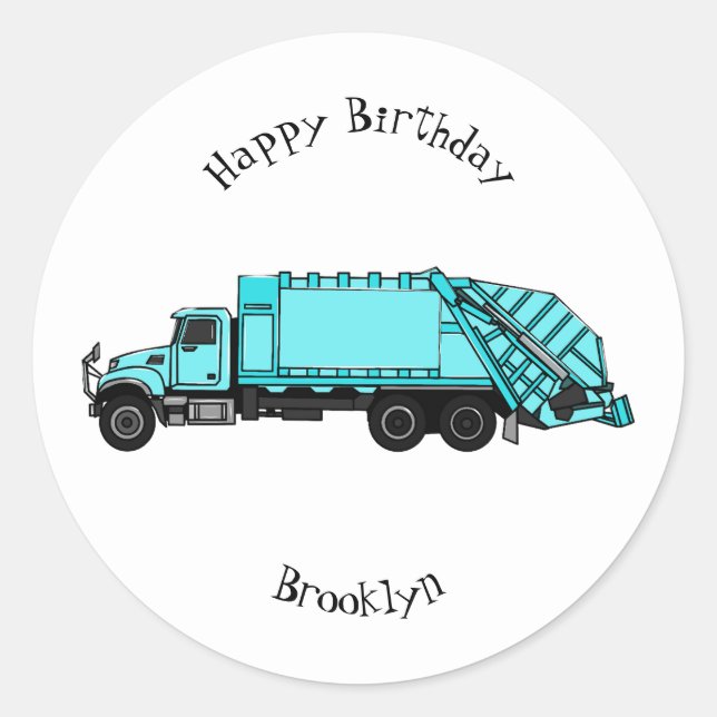 Garbage truck cartoon illustration classic round sticker (Front)