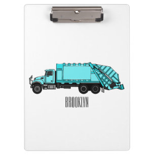 Garbage truck cartoon illustration clipboard
